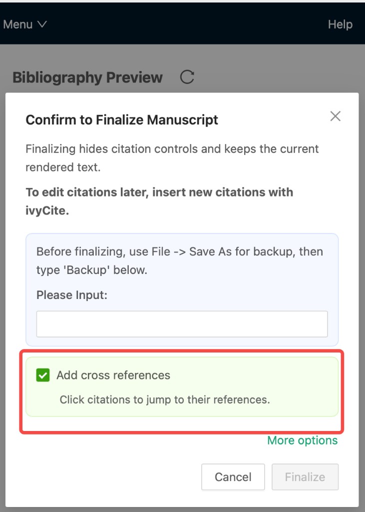 定稿时勾选「添加交叉引用」