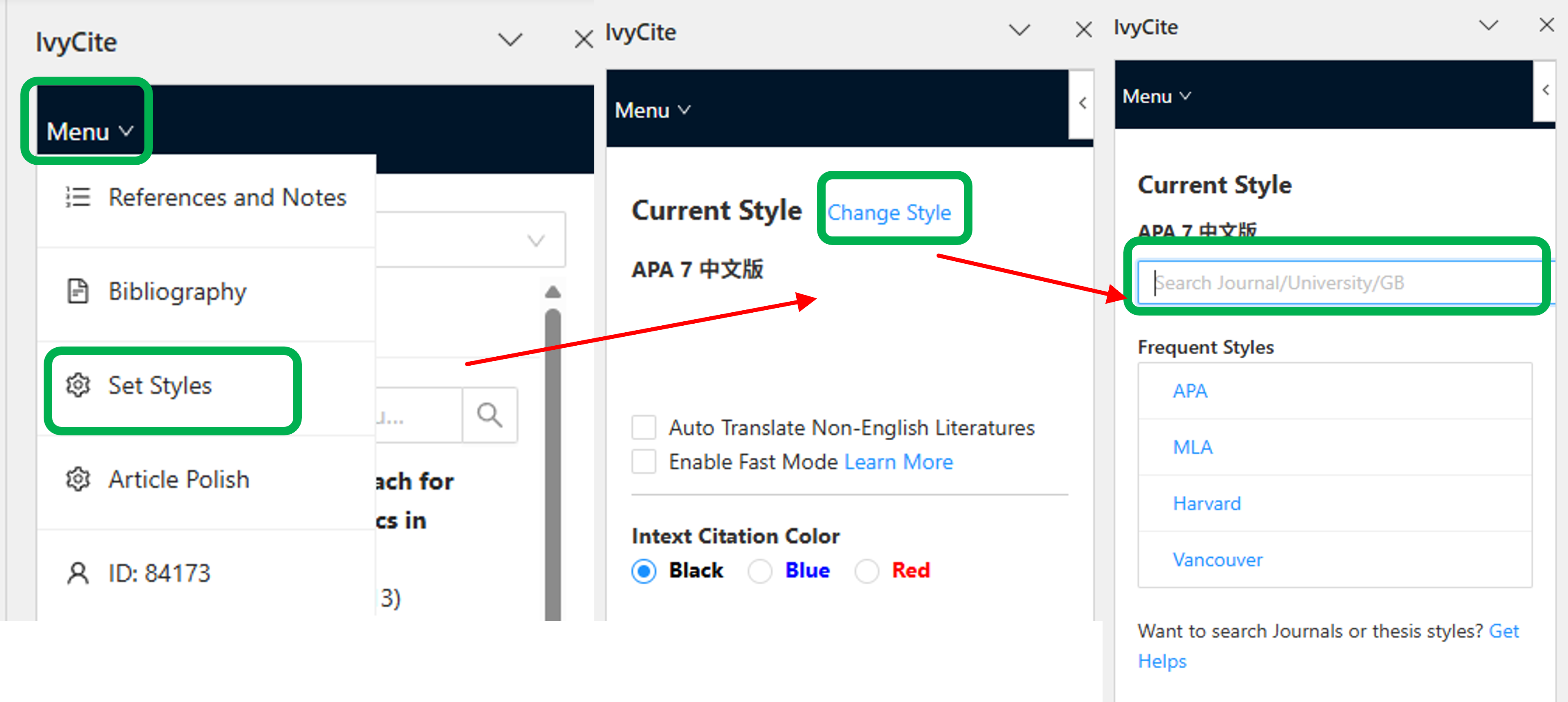 set styles